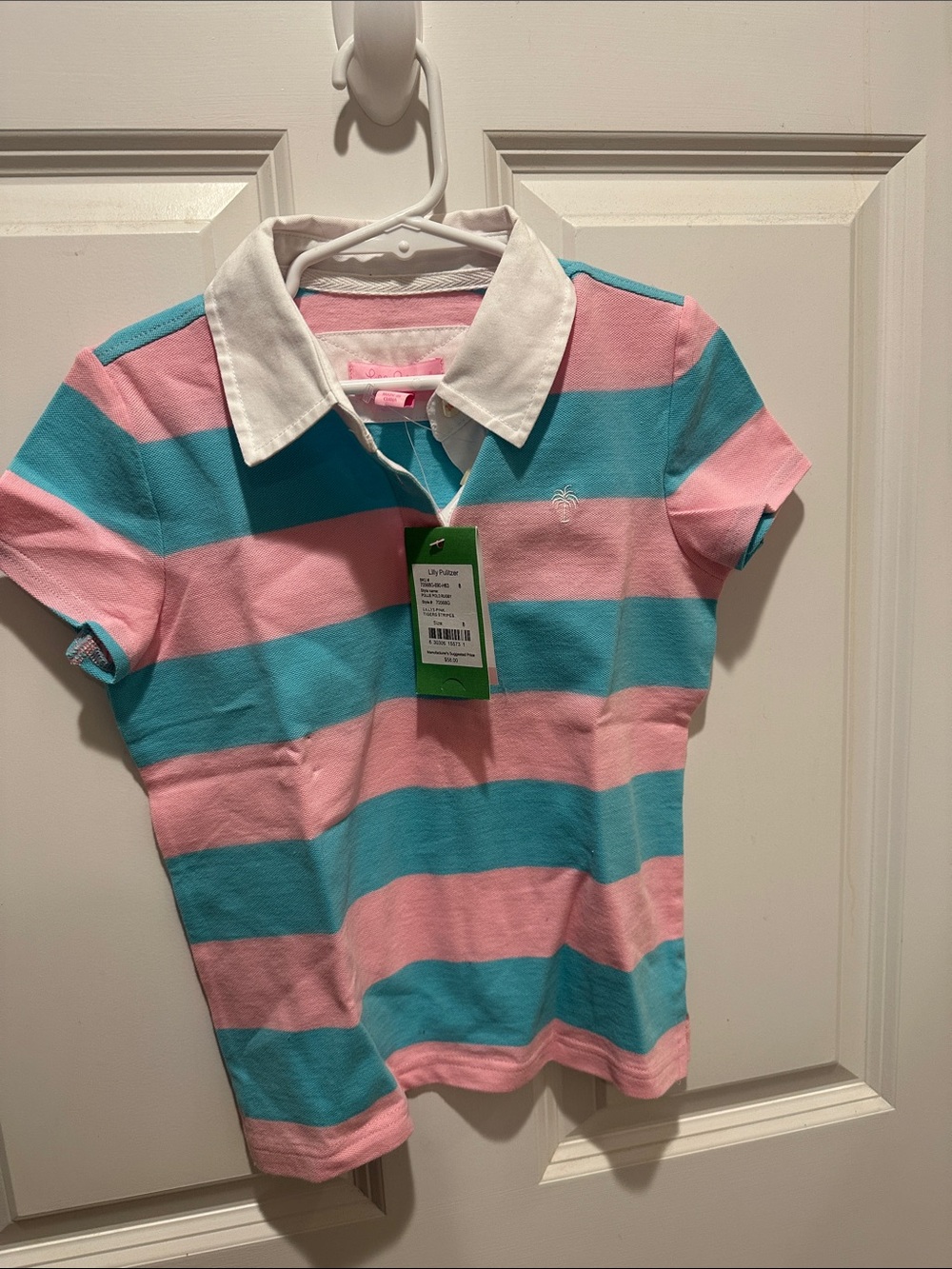 Lilly Pulitzer Pink & Teal Striped Girls' Polo girls 8